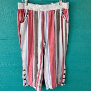 LAND N SEA LINEN BLEND STRIPED CROPPED PULL ON PANTS SIZE XL